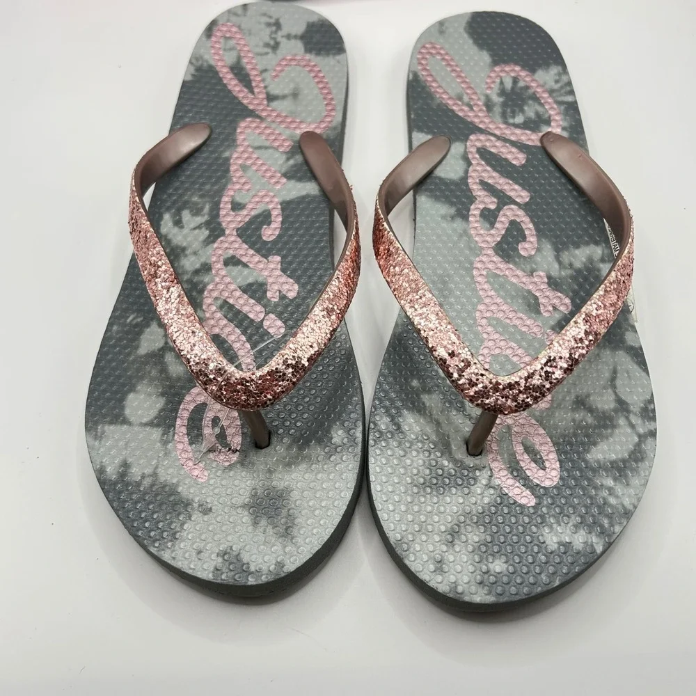 Justice Girls Flip Flop Bundle Pink‎ Sprinkles Grey Tie Dye Glitter Size 6-7